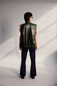 1990's Dark Green Roots Leather Bomber Vest
