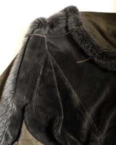 Nina  Ricci Olive Shearling Coat with Fur Collar and Cuffs