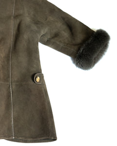 Nina  Ricci Olive Shearling Coat with Fur Collar and Cuffs