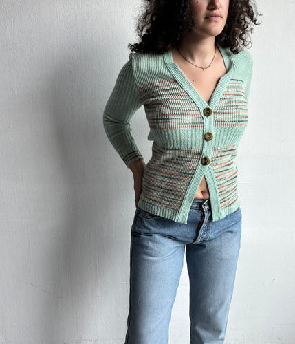 1970's Mint Green Spacedye Cardigan