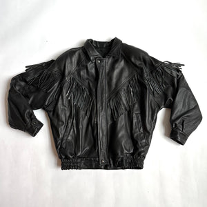 1980's Fringe Black Leather Bomber