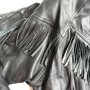 1980's Fringe Black Leather Bomber