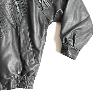 1980's Fringe Black Leather Bomber