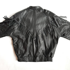 1980's Fringe Black Leather Bomber