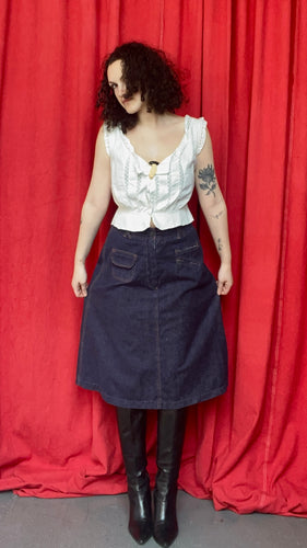 1970's Dark Sanforized Midi Denim Skirt
