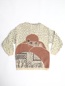 1980's Flapper Novelty Knit Cream Graphic Sweater