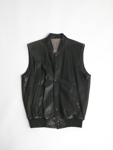 1990's Dark Green Roots Leather Bomber Vest