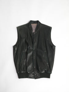 1990's Dark Green Roots Leather Bomber Vest