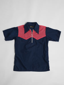 1970's Blue and Pink Cotton Collared Top