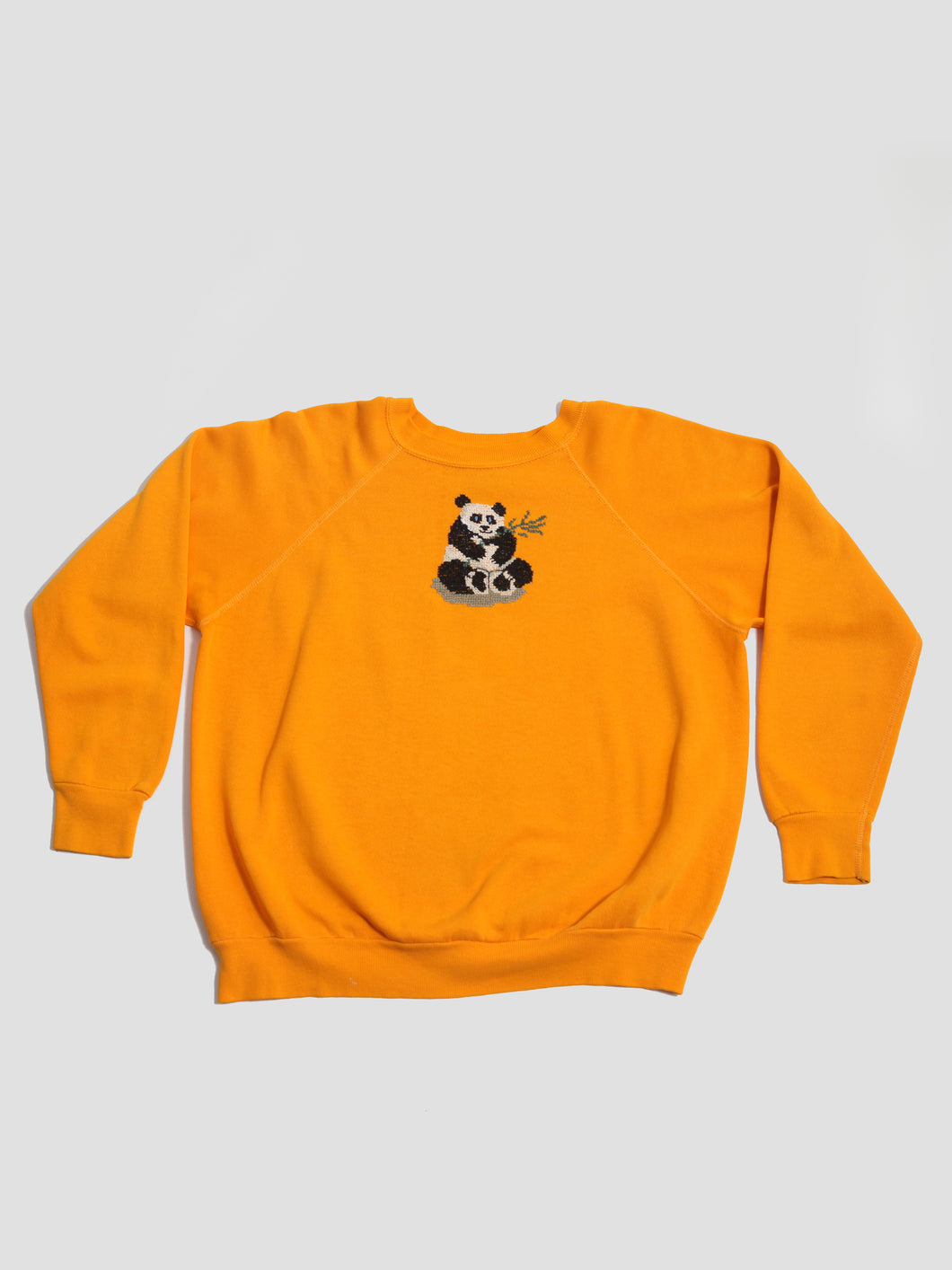 1980’s Yellow Sweatshirt with Panda Cross Stitch Decal