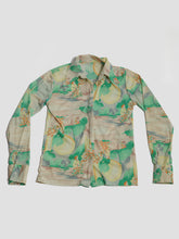 Load image into Gallery viewer, 1970’s Green and Yellow Poly Two-Piece Halter and Button Down Set