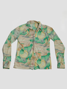 1970’s Green and Yellow Poly Two-Piece Halter and Button Down Set