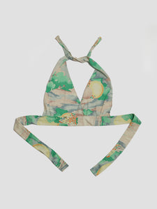 1970’s Green and Yellow Poly Two-Piece Halter and Button Down Set
