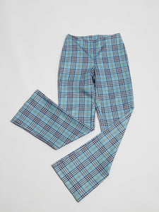 1990's Le Chateau Blue Plaid Stretch Flare Pants