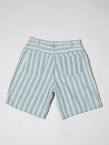 1990's Light Blue and White Striped Long Denim Shorts