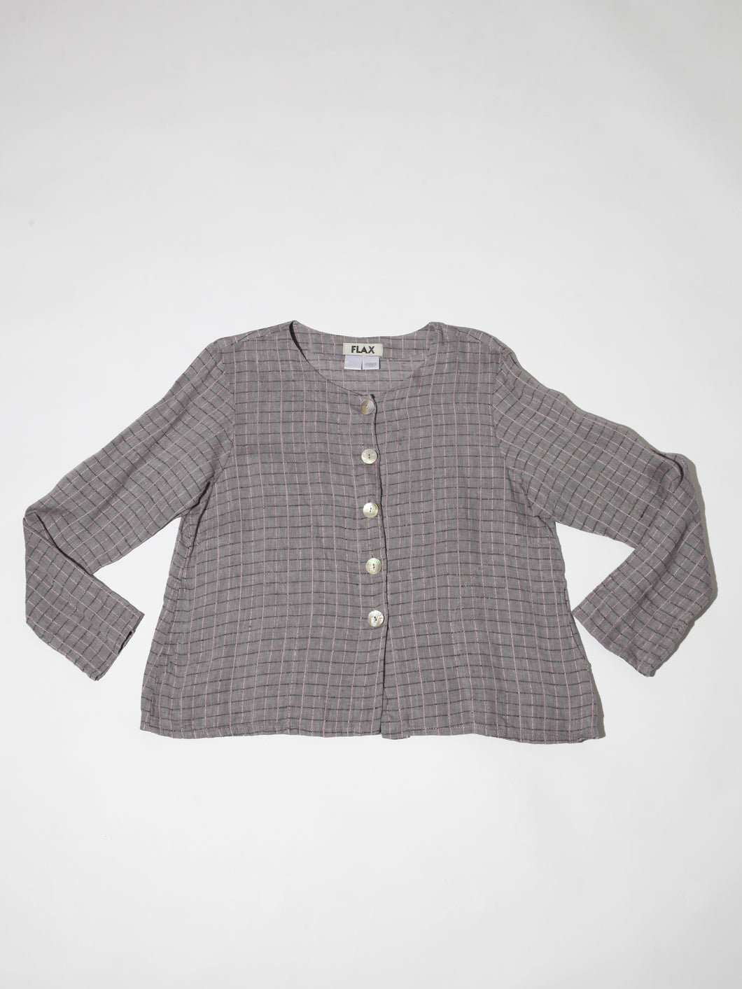 FLAX Linen Jacket with Grey and Pink Grid