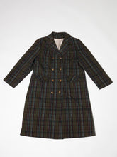Load image into Gallery viewer, Early 1960&#39;s Blues and Green Plaid Trench