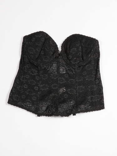 1980's Long Black Lace Bustier 38C