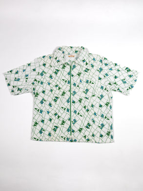 1960's White and Green Jantzen Terrycloth Zip-Up Top