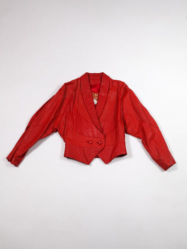 1980's Red Leather Two Piece Blazer and Skirt Set