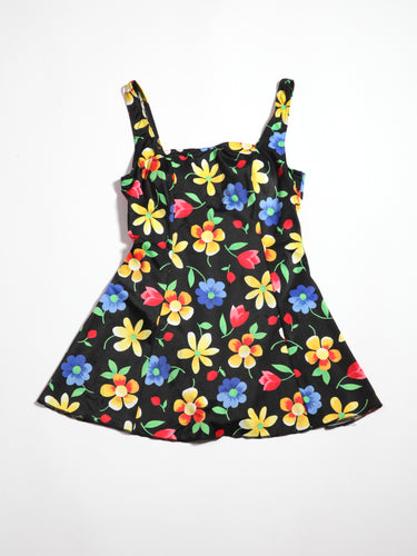 1990’s Black and Floral Swim Dress