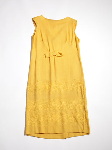 1960's Sunshine Yellow Sleeveless Dress with Embroidered Roses