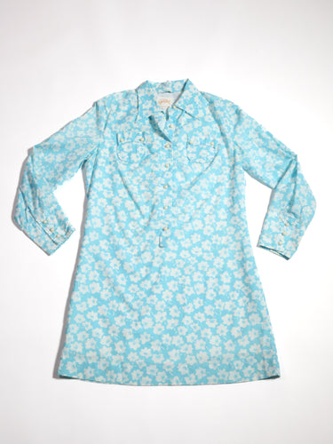 1970's Blue and White Floral Shift Dress
