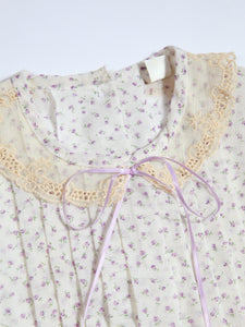 1970's White and Purple Floral Prairie Dress