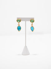 Load image into Gallery viewer, 1980&#39;s Norma Jean Blue and Green Glass Cabochon  Drop Earrings