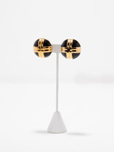 Load image into Gallery viewer, 1980&#39;s Large Dome Black and Gold Tone Clip Earrings