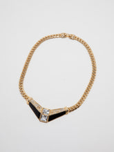 Load image into Gallery viewer, Vintage Parklane Gold and Black Tone Rhinestone Necklace