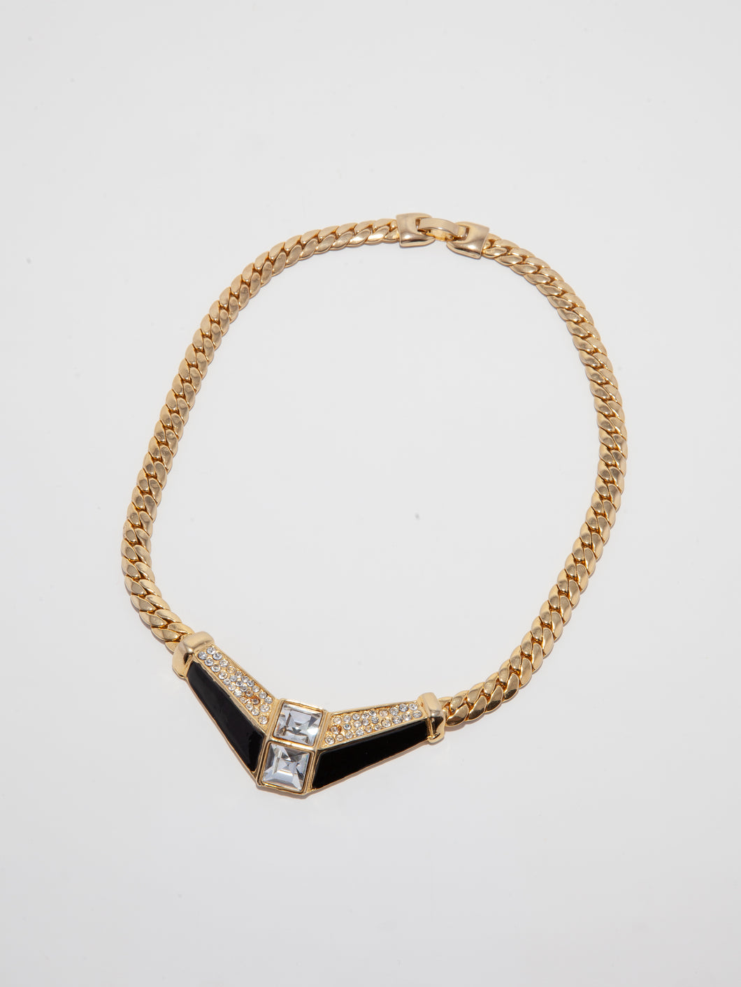 Vintage Parklane Gold and Black Tone Rhinestone Necklace