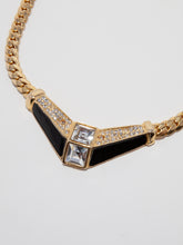 Load image into Gallery viewer, Vintage Parklane Gold and Black Tone Rhinestone Necklace