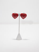 Load image into Gallery viewer, 1980&#39;s Red Enamel Heart Clip Earrings
