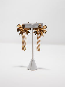 1980's Gold Tone Bow Clip Earrings