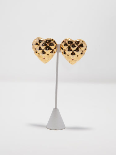 Vintage Butler & Wilson Quilted Gold Heart Clip Earrings