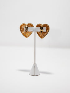 Vintage Butler & Wilson Quilted Gold Heart Clip Earrings