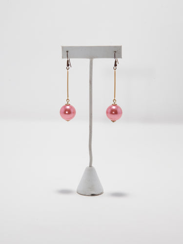 1960's Gold Drop Faux Pink Pearl Earrings