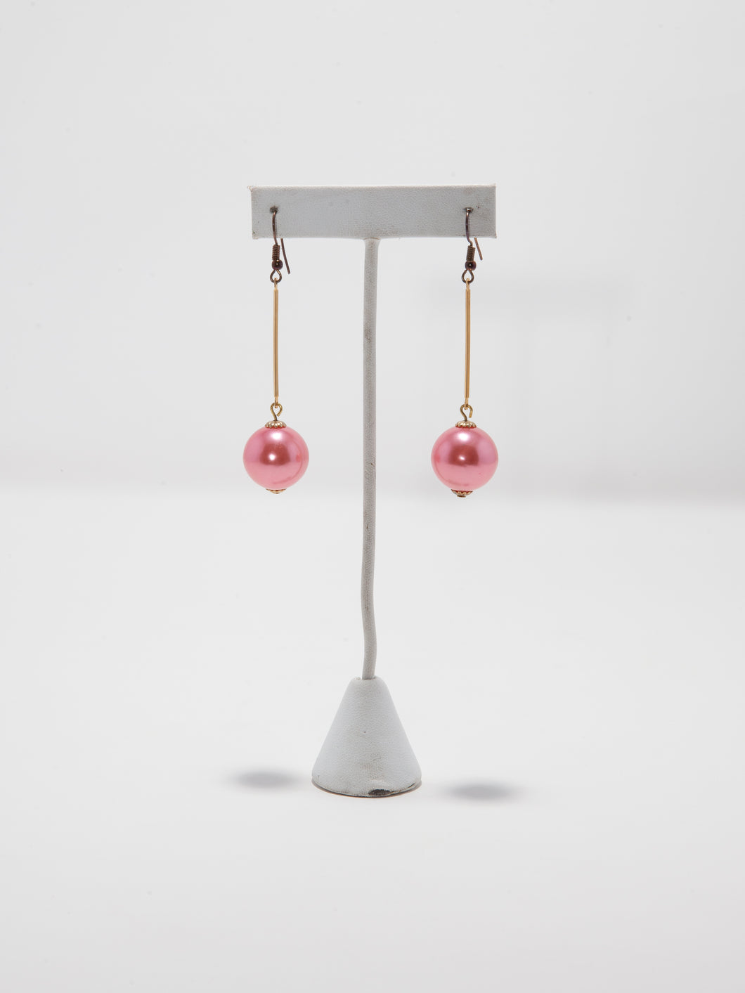 1960's Gold Drop Faux Pink Pearl Earrings