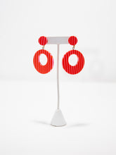 Load image into Gallery viewer, 1960&#39;s Mod Resin Bright Red and Pink Stripe Circle Clip Earrings
