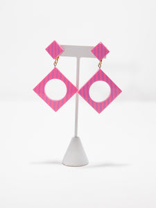1960's Mod Resin Pink and Purple Stripe Square Clip Earrings