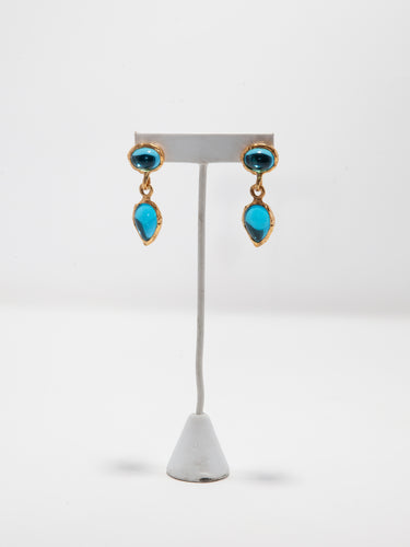1980's Norma Jean Aqua Blue Glass Drop Dangle Earrings