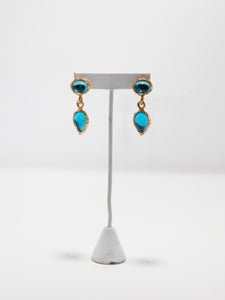 1980's Norma Jean Aqua Blue Glass Drop Dangle Earrings