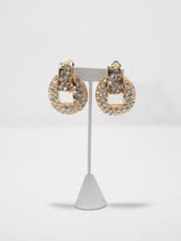 Load image into Gallery viewer, 1980&#39;s Gold Door Knocker Crystal Rhinestone Clip Earrings