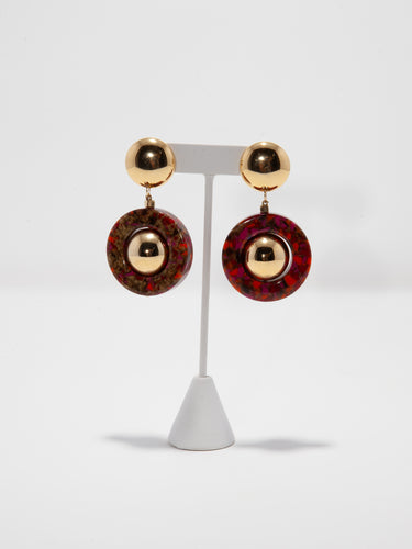 1960's Gold and Lucite Mosaic Mod Clip Earrings