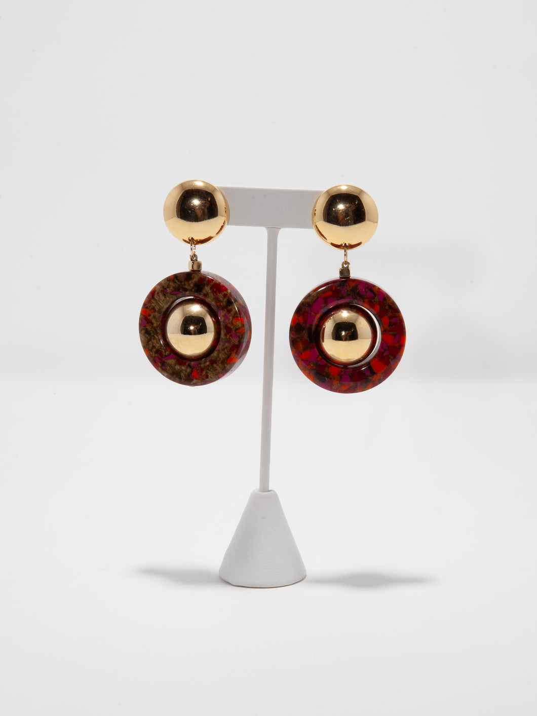 1960's Gold and Lucite Mosaic Mod Clip Earrings