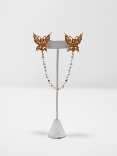 1950's Gold Butterfly and Pearl Sweater Clip