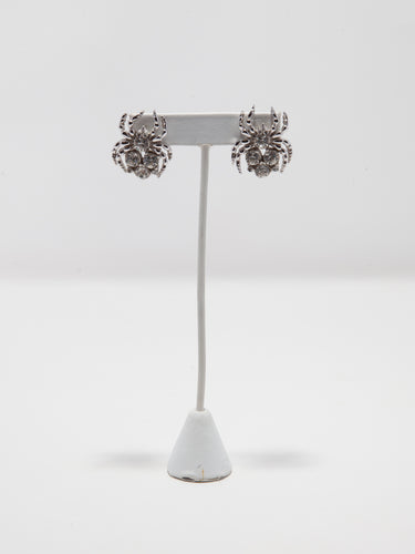 Vintage Silver Rhinestone Spider Stud Earrings