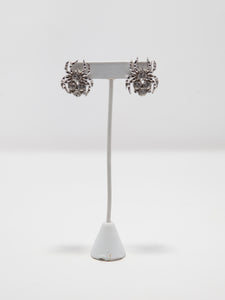 Vintage Silver Rhinestone Spider Stud Earrings