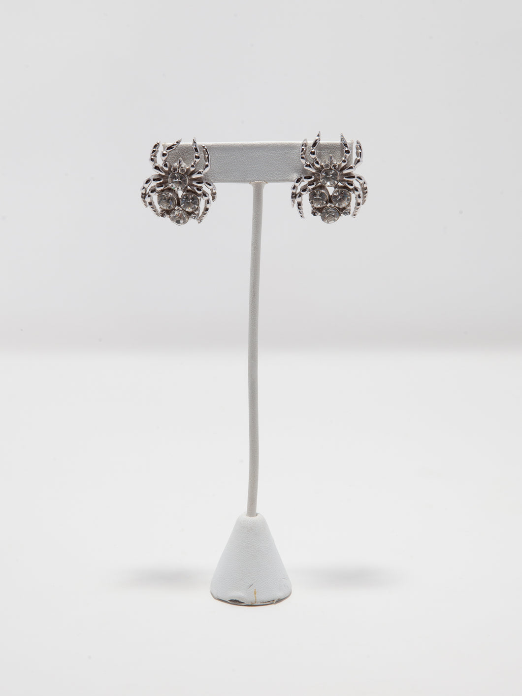 Vintage Silver Rhinestone Spider Stud Earrings